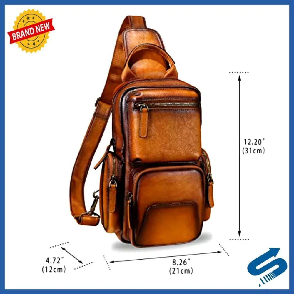 Genuine Leather Crossbody Backpack Daypack Hiking Casual Shoulder Bag